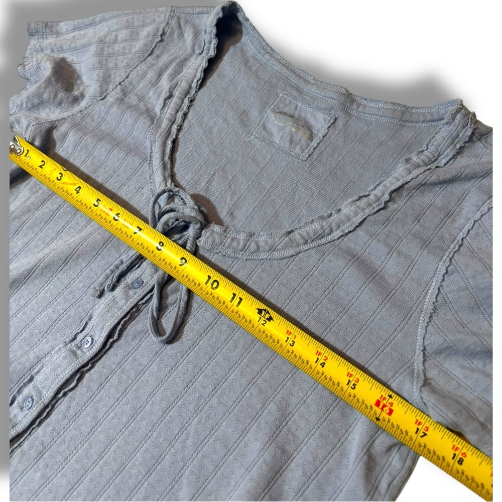 Aerie Light Blue Soft Cotton Button-Down Tie Front Short Sleeved Blouse - Picture 10 of 15